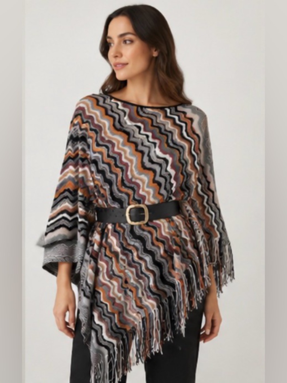 Authentic Missoni Zig Zag Wave Pattern Lightweight Wool/Acrylic Knit Poncho